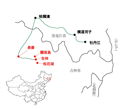 吉林省・吉林霧淞島周辺の略地図